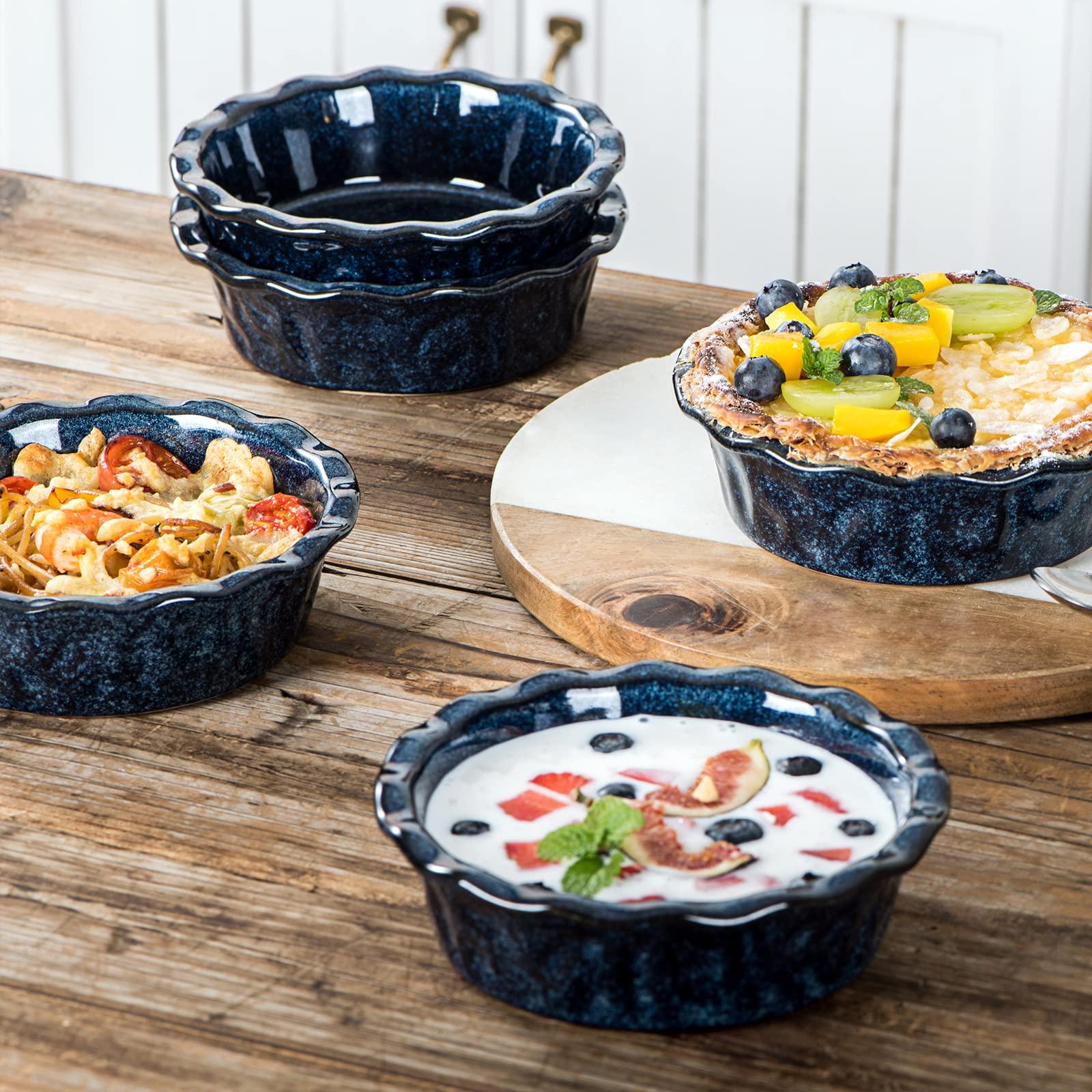 Vicrays Ceramic Pie Pan for Baking - 5.5 inch Small Pie Plates Deep Dish Round Pot Casserole Mini Serving Bowl, Microwave Oven Safe for Dessert Apple Pie Cake Tart Pizza, Set of 6, Blue - CookCave