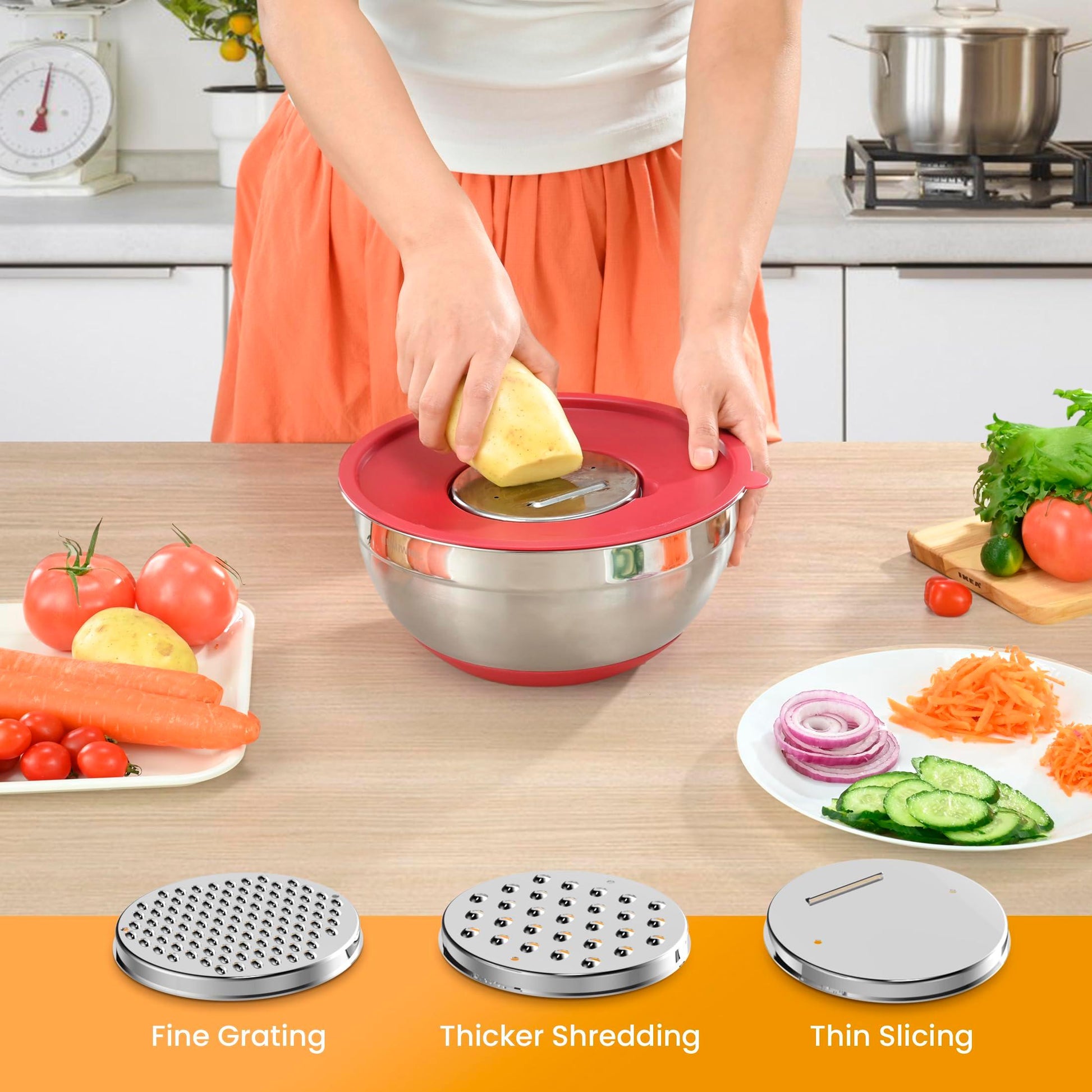 Humiwing Mixing Bowls with Lid Set, Mixing Bowls for Kitchen with Lids, Nesting Bowls with 3 Grater Attachments & Non-Slip Bottoms for Mixing, Serving, Baking, Prepping - CookCave