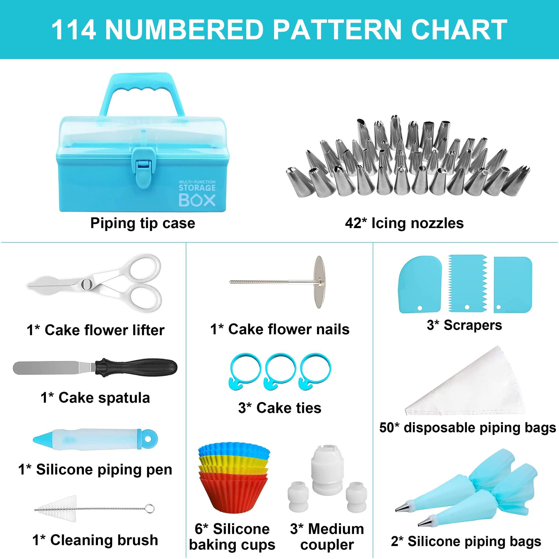 Cake Decorating Tools Piping Bags & Tips Set 115 Pcs, Cake Decorating Kit with 42 Piping Tips,Cake Decorating Supplies with Frosting Tips&Bags Cupcake Cookie Decorating Supplies Gifts for Kids - CookCave