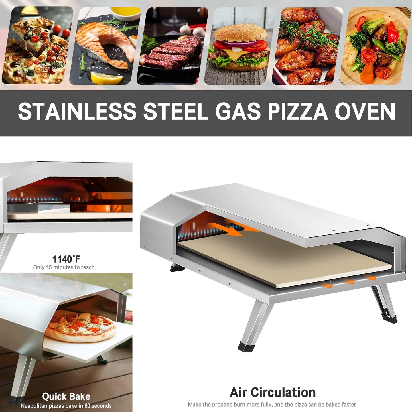 BIG HORN OUTDOORS 12 Gas Pizza Oven - Stainless Steel Outdoor Pizza Oven - Portable Gas Pizza Oven For Stone Baked Pizzas – Great For Any Outdoor Kitchen - CookCave