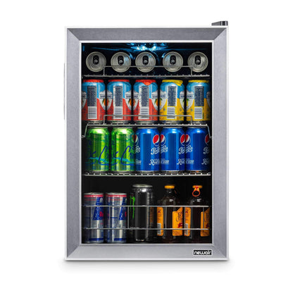 NewAir Beverage Refrigerator Cooler with 90 Can Capacity - Mini Bar Beer Fridge with Right Hinge Glass Door - Cools to 37F - Stainless Steel - CookCave