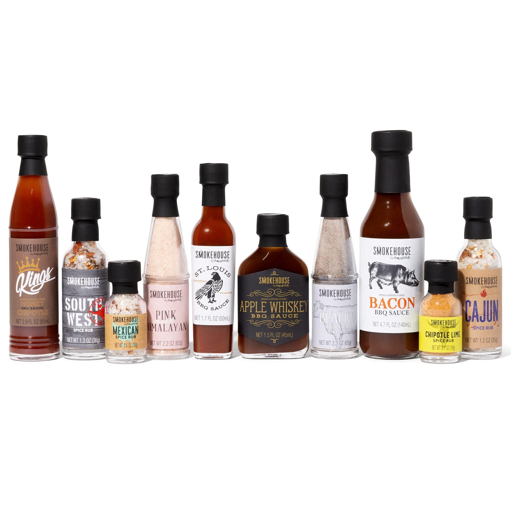 Smokehouse by Thoughtfully, Ultimate BBQ Sampler Set, Vegan and Vegetarian, Includes a Variety of Flavorful USA Made BBQ Sauces, Rubs, and Salts for Smoking and Grilling in Sample Size Glass Bottles - CookCave