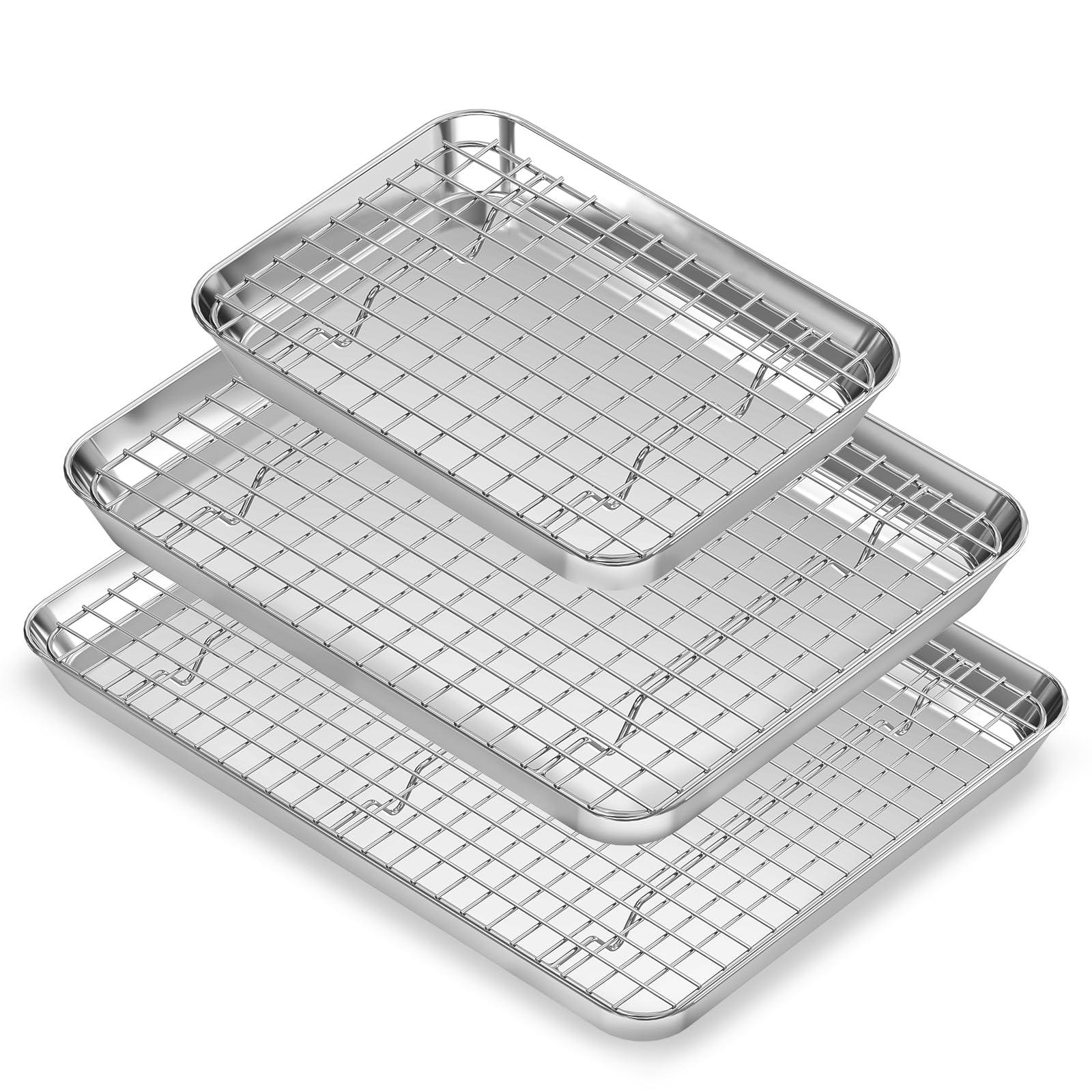 Baking Sheet with Wire Rack Set (3 Baking Pans + 3 Cooling Racks), Fire More Stainless Steel Cookie Sheets for Baking, Sheet Pan & Baking Rack Set, Nonstick & Heavy Duty & Easy Clean- 9/12/16 Inches - CookCave