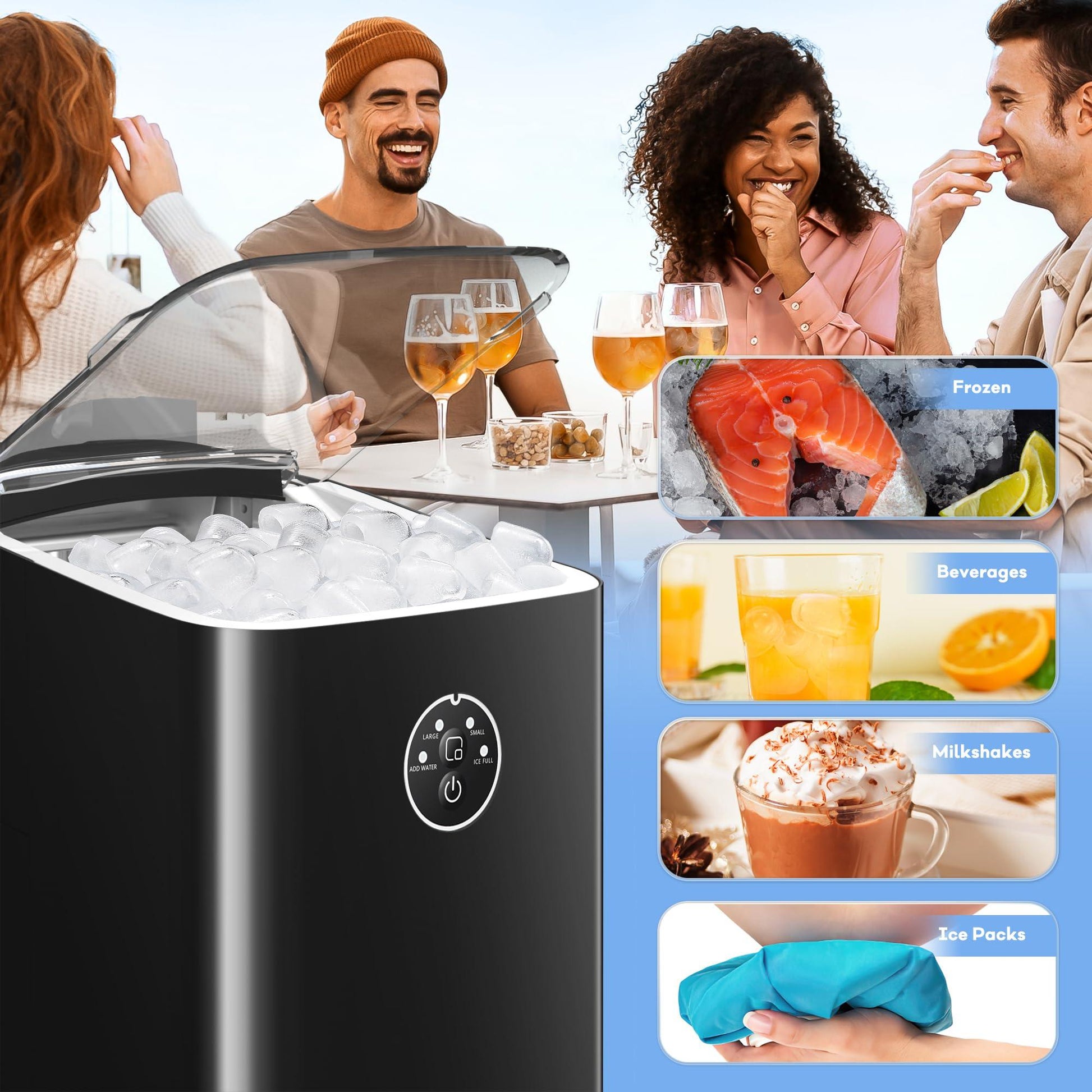 ZAFRO Ice Maker Countertop Ice Machine, 2 Sizes S/L 8 Bullet Ice Ready in 9 Mins, 26.5lbs/24H, Portable Small Ice Maker with Self-Cleaning,Scoop,Basket and Handle,Black for Home/RV/Office/Bar - CookCave