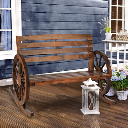 FURNDOOR Outdoor Wood Rocking Chair Wagon - Double Wooden Porch Rocking Bench Rustic Porch Rocker Chair for 2 Persons - CookCave