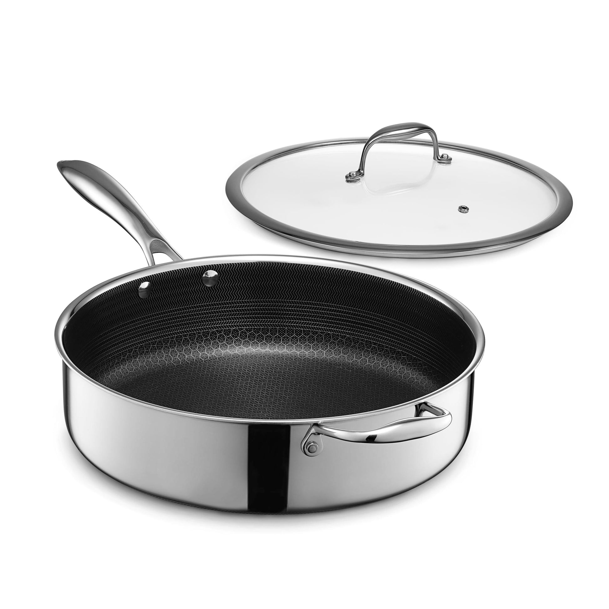 HexClad Hybrid Nonstick 5.5 Qt Deep Sauté Pan and Lid, Dishwasher and Oven-Safe, Induction Ready, Compatible with All Cooktops… - CookCave