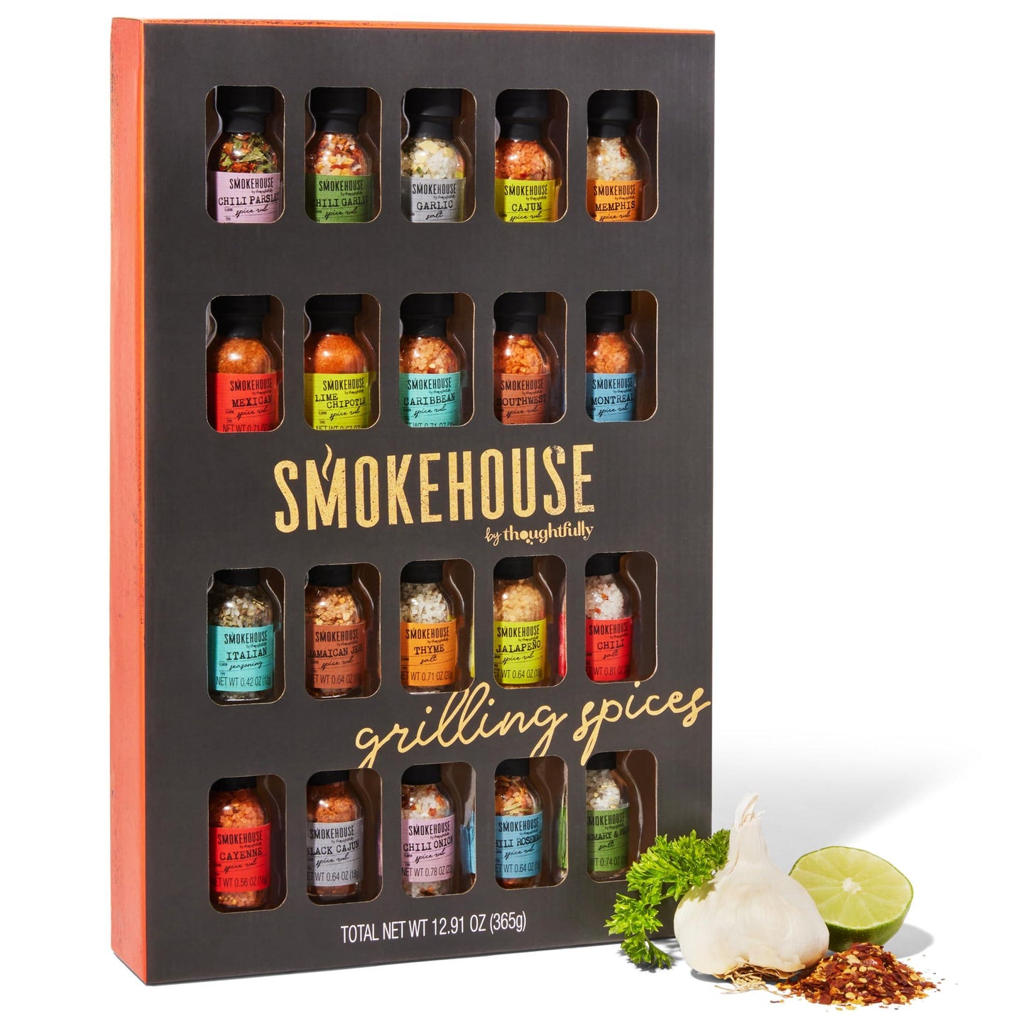 Smokehouse by Thoughtfully Ultimate Grilling Spice Set, Grill Seasoning Gift Set Flavors Include Chili Garlic, Rosemary and Herb, Lime Chipotle, Cajun Seasoning and More, Pack of 20 - CookCave