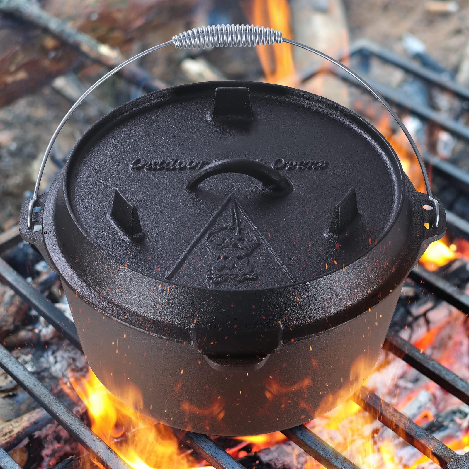 LIFERUN Dutch Oven Pot with Lid, 13.2 Quart Cast Iron Dutch oven, with Lid Lifter Handle & stand and Dual Function Lid Griddle for Home Cooking BBQ Baking - CookCave