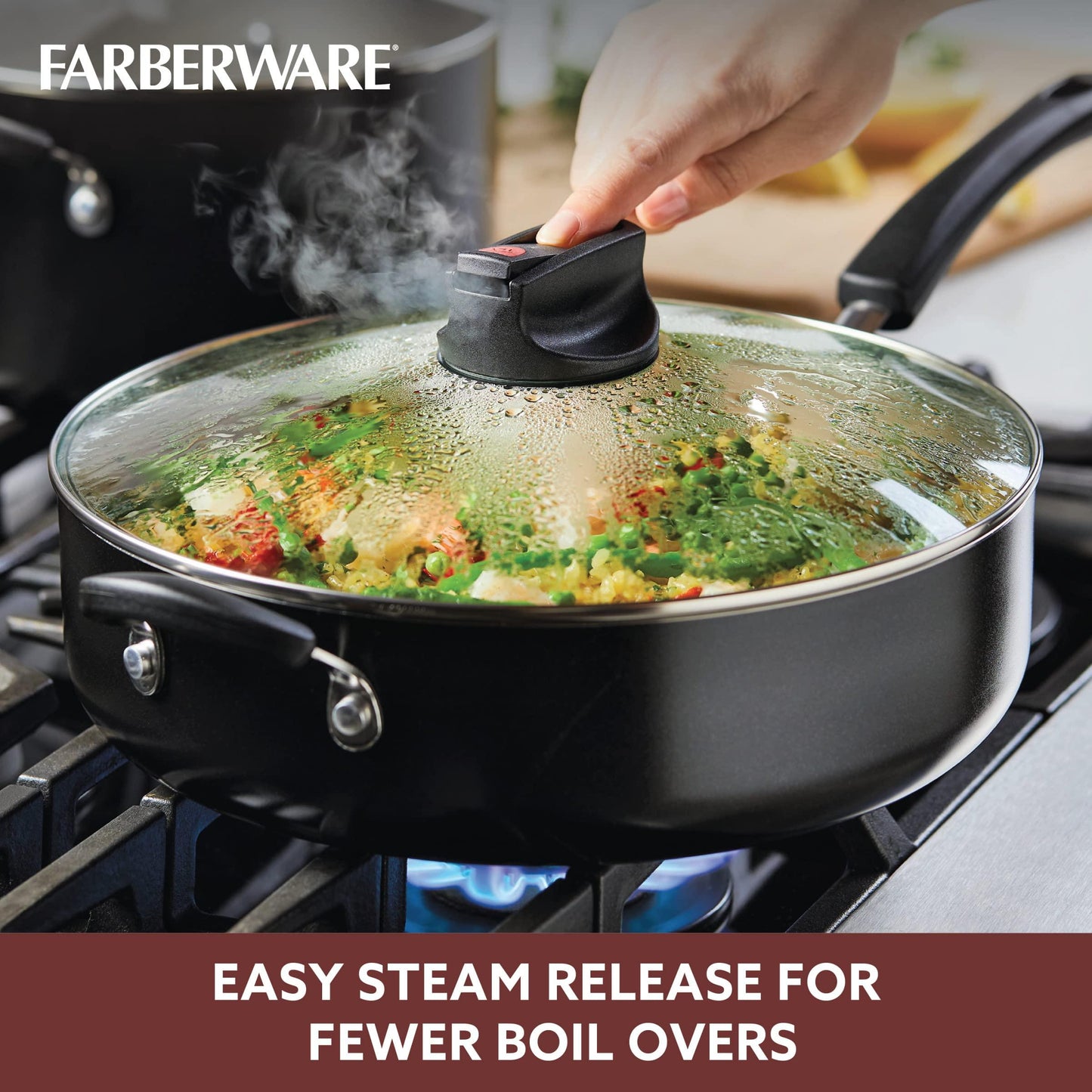 Farberware Smart Control Nonstick Jumbo Cooker/Saute Pan with Lid and Helper Handle, 6 Quart, Black - CookCave