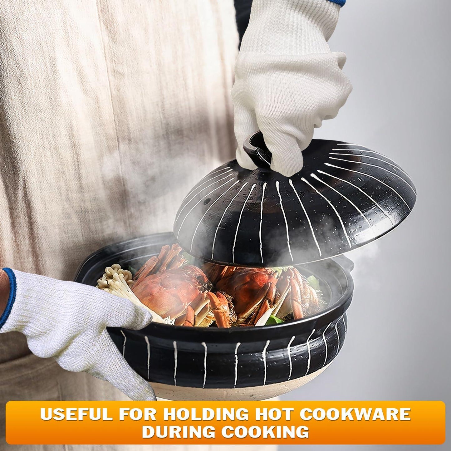 Heat Resistant Gloves for Cooking Accessories - Oven Gloves Kitchen Baking Supplies Cooking Gloves White Kitchen Accessories for Cooking Tools - Heat Resistant Gloves Cooking Essentials White Gloves - CookCave