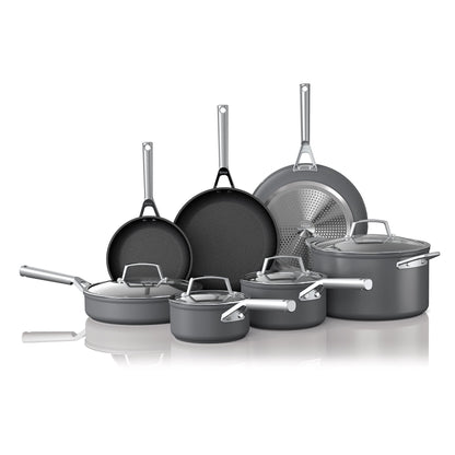 Ninja C39800 Foodi NeverStick Premium 12-Piece Cookware Set, Hard-Anodized, Nonstick, Durable & Oven Safe to 500°F, Slate Grey - CookCave