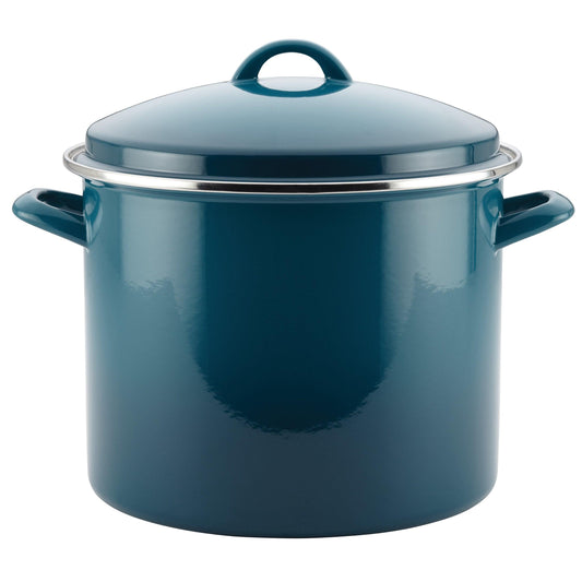 Rachael Ray Enamel on Steel Stock Pot/Stockpot with Lid, 12 Quart, Marine Blue - CookCave