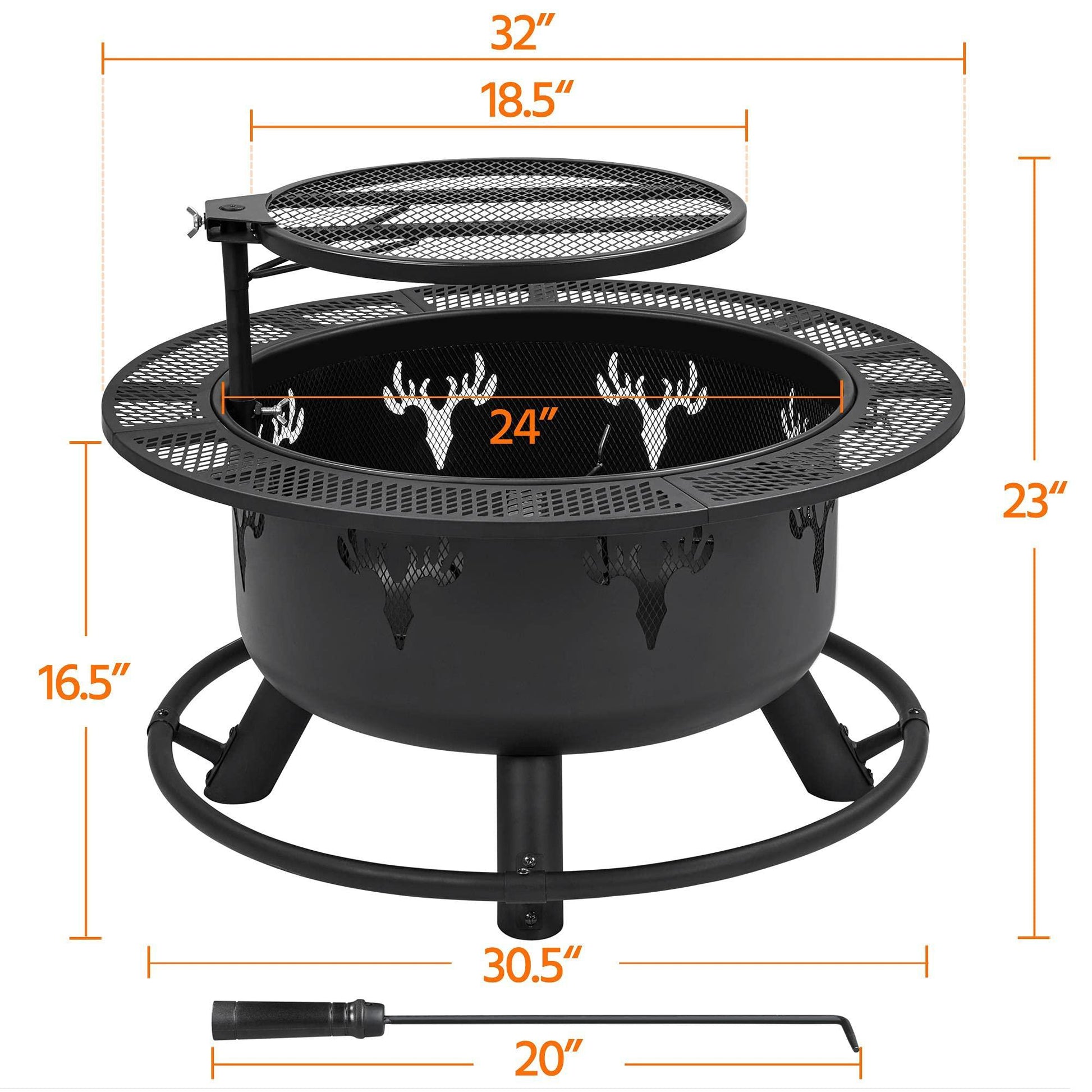 Yaheetech 32in Fire Pit Outdoor Wood Burning Firepits Outdoor Fireplace with 18.5 Inch Swivel Cooking Grill Grate & Poker Fire Bowl for Camping, Backyard, BBQ, Garden, Bonfire - CookCave