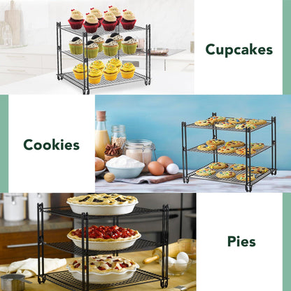 Nifty 3-Tier Cooling Rack – Non-Stick Coating, Wire Mesh Design, Dishwasher Safe, Collapsible Kitchen Countertop Organizer, Use for Baking Cookies, Cakes, Pies - CookCave