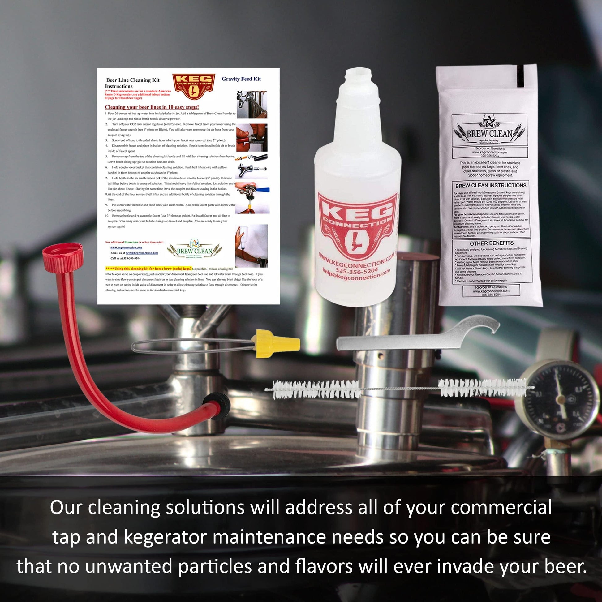 Kegconnection Kegerator Beer Line Cleaning Kit - Easy and Safe to Use Keg Cleaner - with Brew Clean Solution and More - CookCave