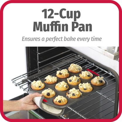 GoodCook MegaGrip 12-Cup Nonstick Steel Cupcake and Muffin Pan with Silicone Grip Handles, Gray - CookCave