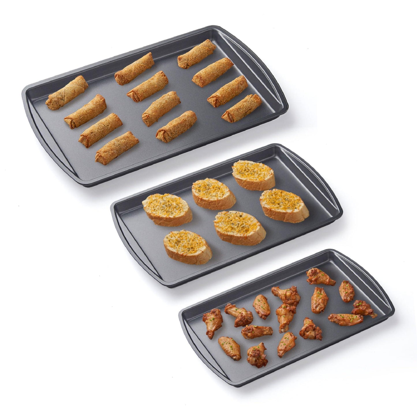 Nifty Cookie & Baking Sheets (Set of 3) – Non-Stick Coated Steel, Dishwasher Safe, Oven Safe up to 450 Degrees, includes Large/Med/Small Pans - CookCave