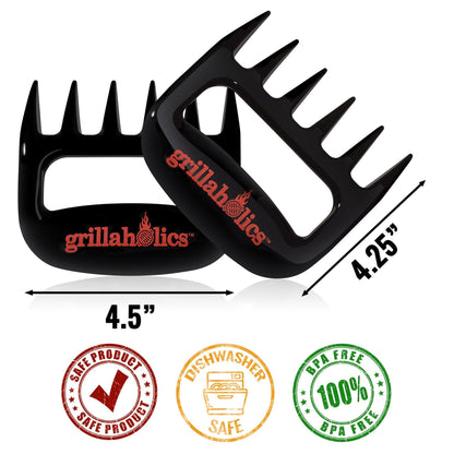 Grillaholics BBQ Meat Shredder Claws - Wolverine Style Ultra-Sharp Blades Quickly Lift Handle & Shred Meats - Best Dishwasher Safe Bear Claw Pulled Pork Meat Shredders in BBQ Grill Accessories (Black) - CookCave