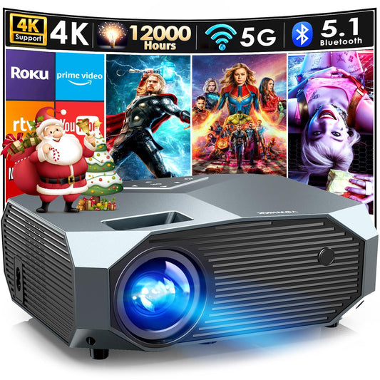 YOWHICK Projector with 5G WiFi and Bluetooth, Native 1080P Outdoor Portable Video Projector Support 4K, Home Theater Movie Projector Compatible with HDMI, USB, Laptop, iOS & Android Phone - CookCave