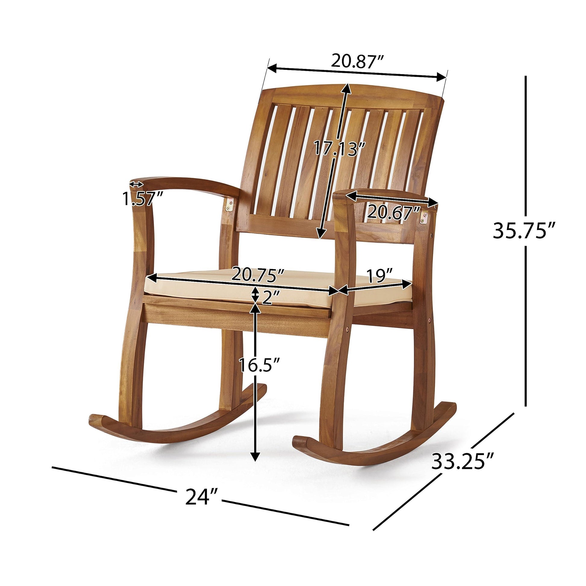 Christopher Knight Home Selma Acacia Rocking Chair with Cushion, Teak Finish - CookCave