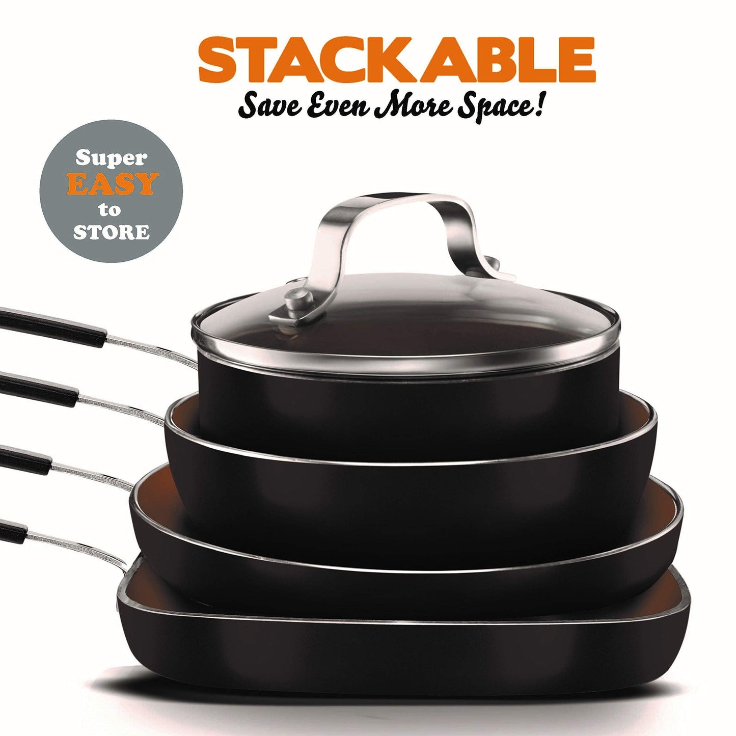 Gotham Steel Mini Stackmaster 5 Piece Cookware Set – Nonstick Personal Sized Fry Pan, Sauce Pan, Wok and Grill/Griddle Pan, Nests for Easy Storage, Dishwasher Safe,Black - CookCave