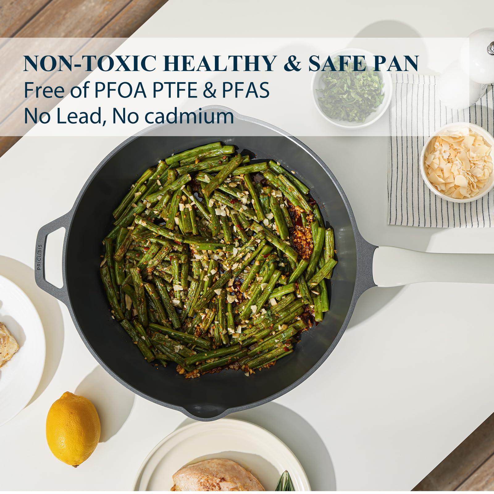 PRICUSIS Nonstick Ceramic Sauté Pan with Lid (4.8 qt, 12 inch), Toxin-Free Deep Frying Pan, Versatile Non Stick Frying Pan, Skillet, PTFE, PFOA & PFAS Free, Compatible with All Stovetops. - CookCave