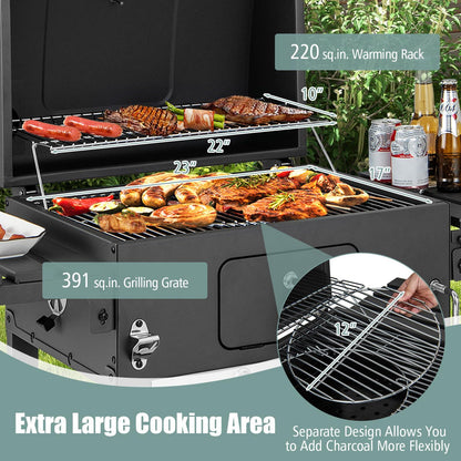 Giantex 24-Inch Charcoal Grill - 2 Foldable Side Tables, Bottom Storage Shelf, 8 Hooks, Adjustable Charcoal Tray, Pull-out Ash Tray, Outdoor BBQ Grill for Family Gatherings Backyard Party Camping - CookCave