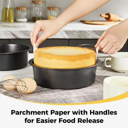 HONGBAKE 8 Inch Round Cake Pan Set for Baking with 60 Pieces Parchment Paper, Nonstick Circle Cake Pans Set of 2, Layer Cake Tin, Cheesecake Mold, Huty Duty - Grey - CookCave