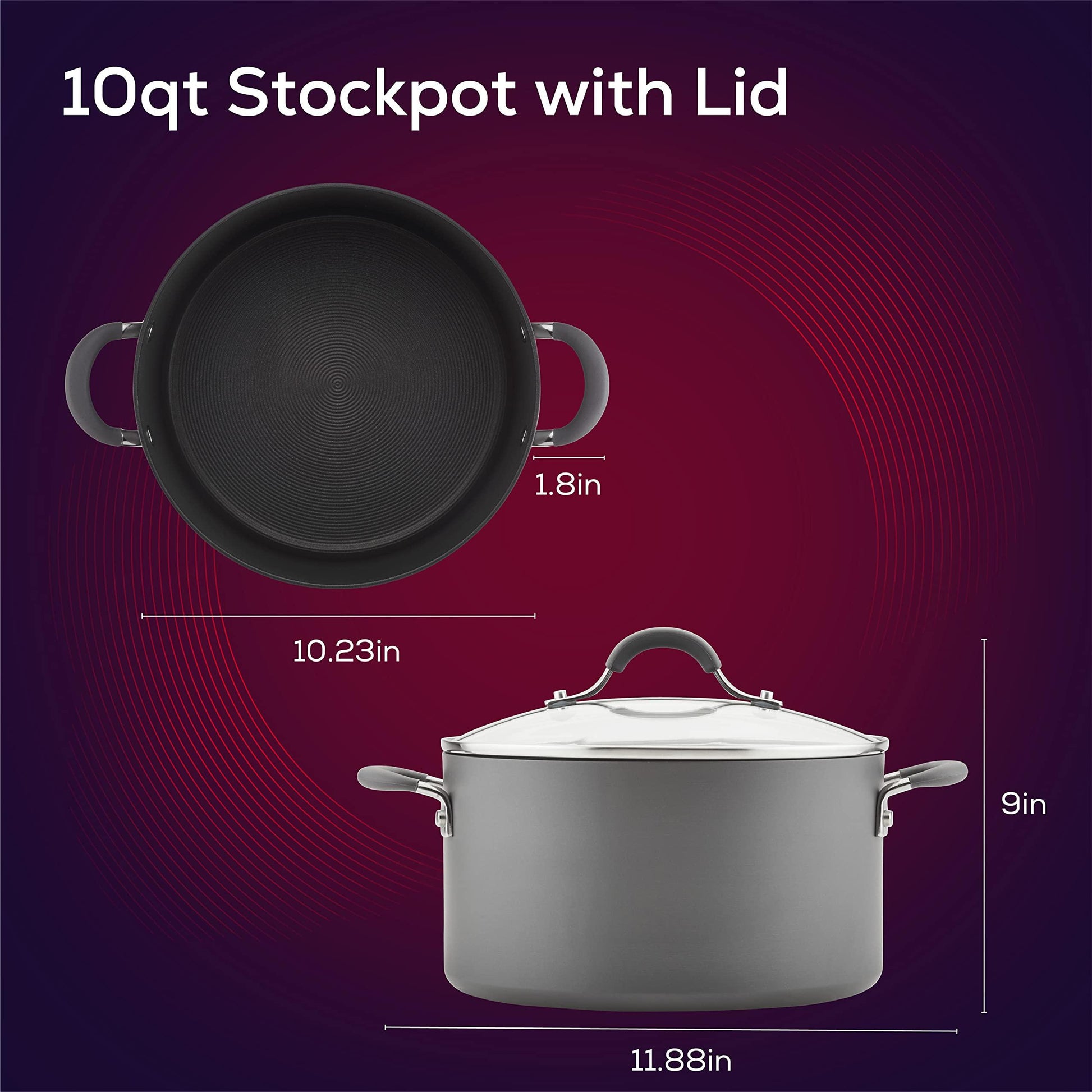 Circulon 83909 Radiance Hard Anodized Nonstick Stock Pot/Stockpot with Lid - 10 Quart, Gray - CookCave