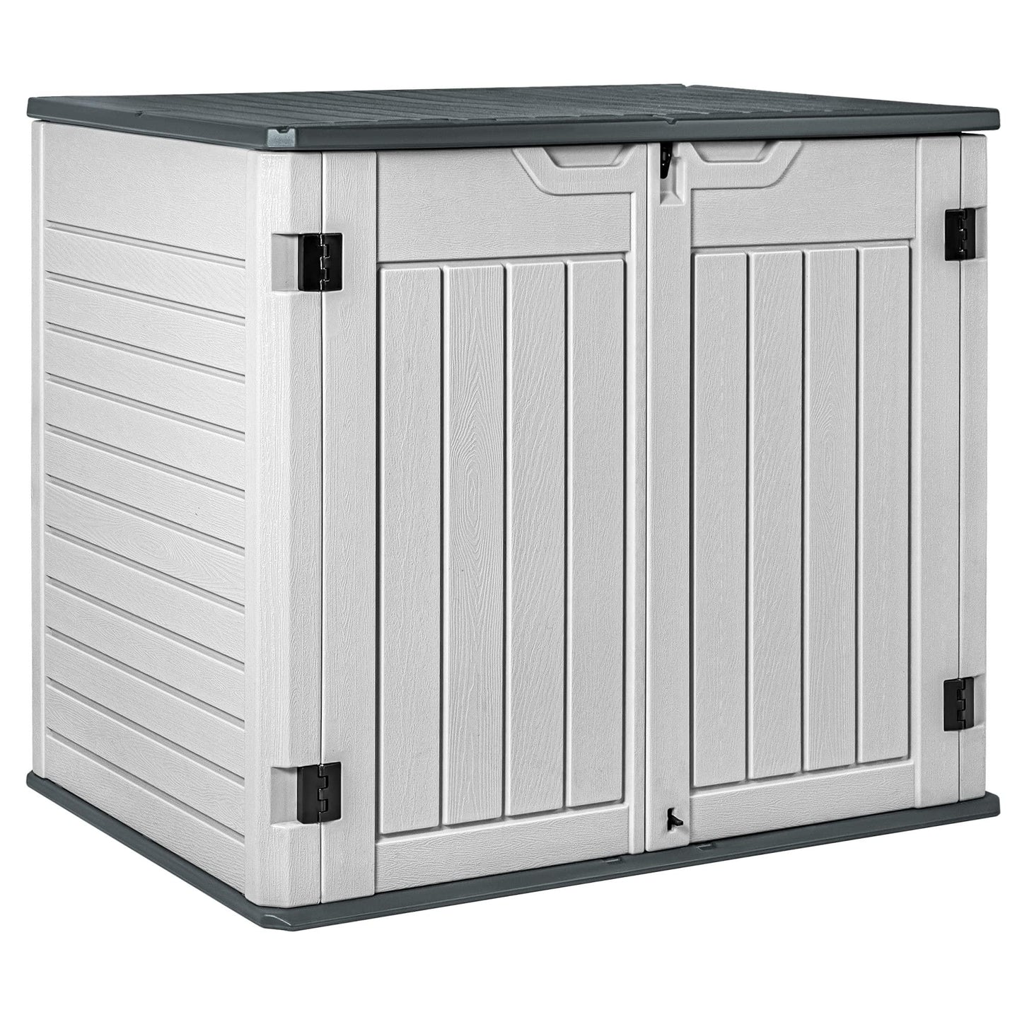 Devoko Resin Outdoor Storage Shed 28 Cu Ft Horizontal Outdoor Storage Cabinet Waterproof Patio Tools Storage Box for Pool Toys, Sofa Cushion, Lawn Mower and Garbage Cans - CookCave