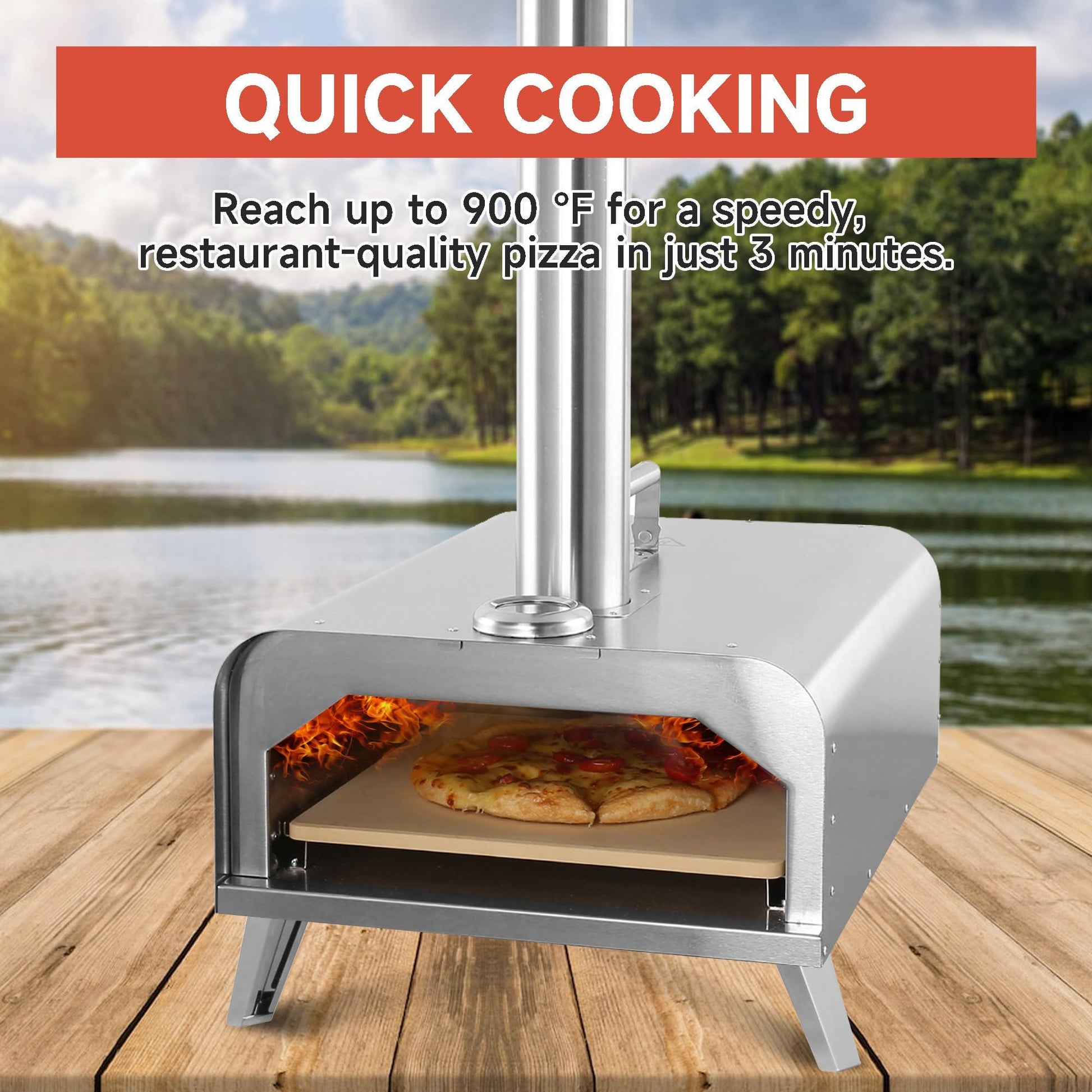 GYBER Fremont Outdoor Pizza Oven Portable 13" Stainless Steel Backyard Grill Wood Pellet and Charcoal Fired Pizza Maker for Outdoor Cooking with Pizza Stone, Built-in Thermometer, Pizza Peel - CookCave