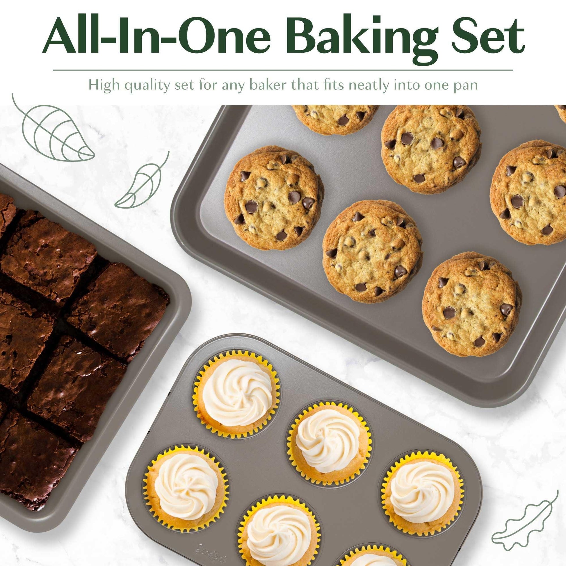 Goodful All-In-One Nonstick Bakeware Set, Stackable and Space Saving Design includes Round and Square Pans, Muffin Pans, Cookie Sheet and Roaster, Dishwasher Safe, 8-Piece, Graphite - CookCave