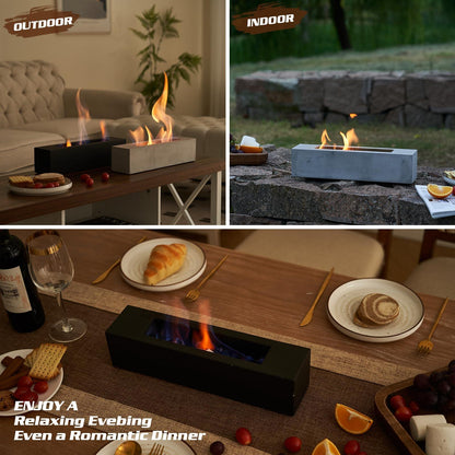 BRIAN & DANY Tabletop Fire Pit with Smores Maker Kit, Concrete Table Top Firepit for Indoor & Outdoor, Large Rectangle Ethanol Tabletop Fireplace, 14.9" x 3.3" x 3.3" - CookCave