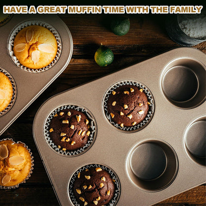 Oungy 3 PACK Non-Stick Round 6-Cup Standard Muffin Baking Pan Set Carbon Steel Cupcake Pan Muffin Tin Perfect for Making Muffins or Cupcakes, 10.6 x 7.3 x 1.2 inch - CookCave