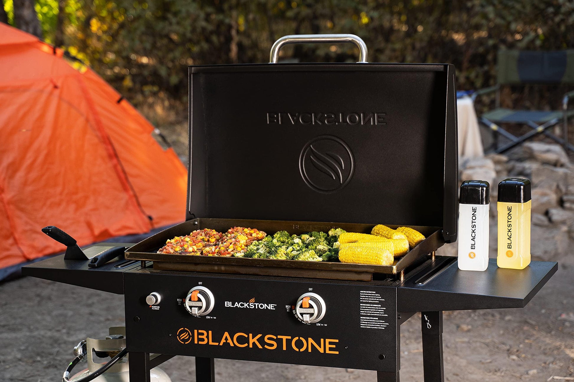 Blackstone 1883 Gas Hood & Side Shelves Heavy Duty Flat Top Griddle Grill Station for Kitchen, Camping, Outdoor, Tailgating, Countertop 28 inch Black - CookCave