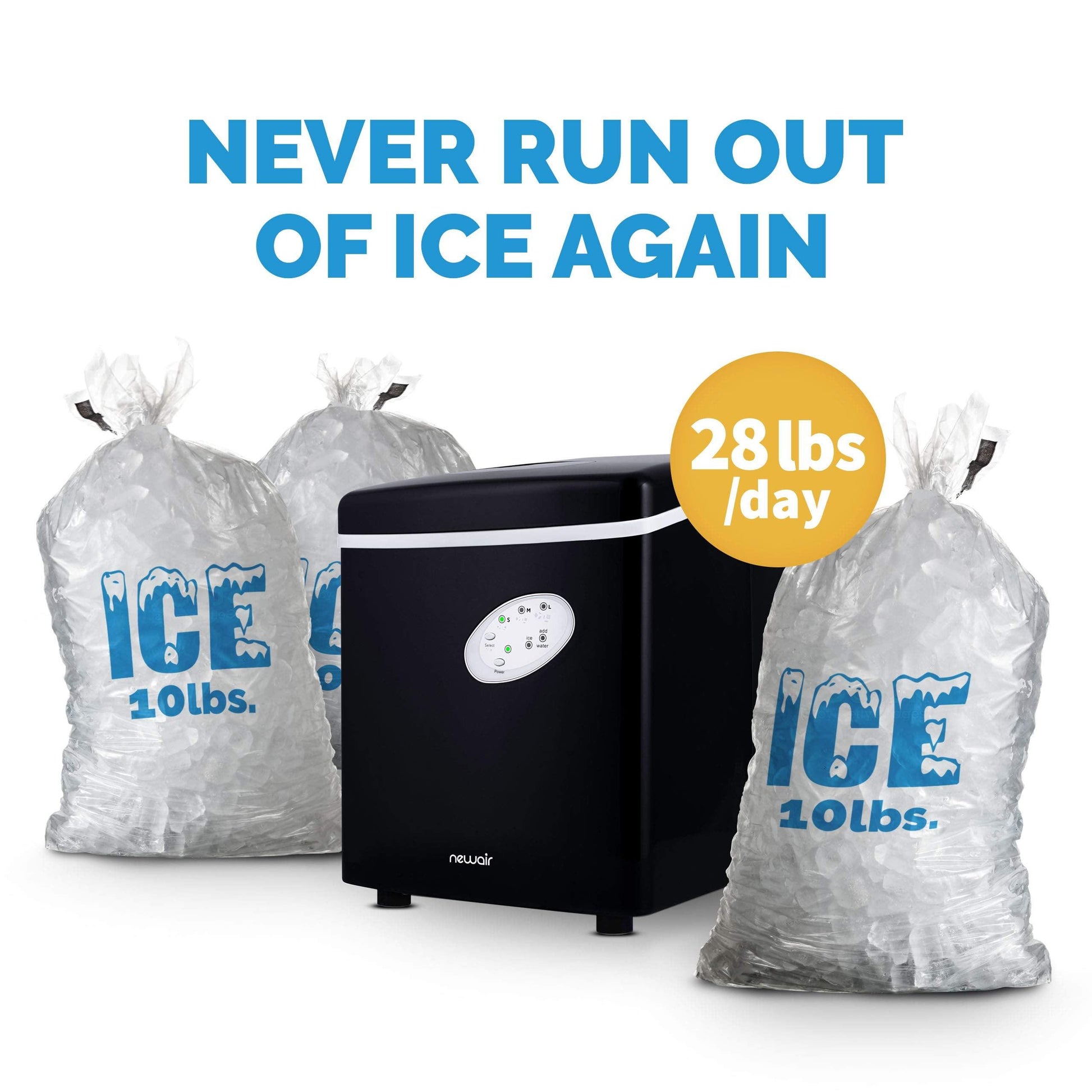 NewAir Counter Top Ice Maker Machine (Black), Compact Automatic Ice Maker, Cubes Ready in 6 Minutes, 28 Pounds in 24 Hours - Perfect for Home/Kitchen/Office/Bar - CookCave