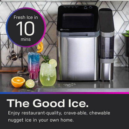 GE Profile Opal 1.0 Nugget Ice Maker| Countertop Pebble Ice Maker | Portable Ice Machine Makes up to 34 lbs. of Ice Per Day | Stainless Steel Finish - CookCave