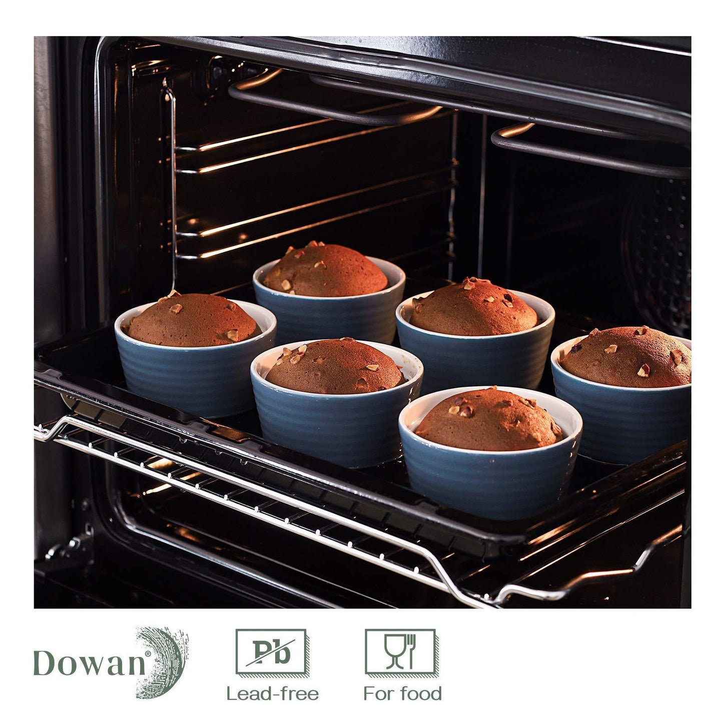 DOWAN Ramekins 6 oz Oven Safe, Porcelain Ramekins Souffle Dish, Creme Brulee Ramekins, Ramekins for Baking, Stackable Ramekin for Pudding, Spinach Souflees, Set of 6, Airy Blue - CookCave