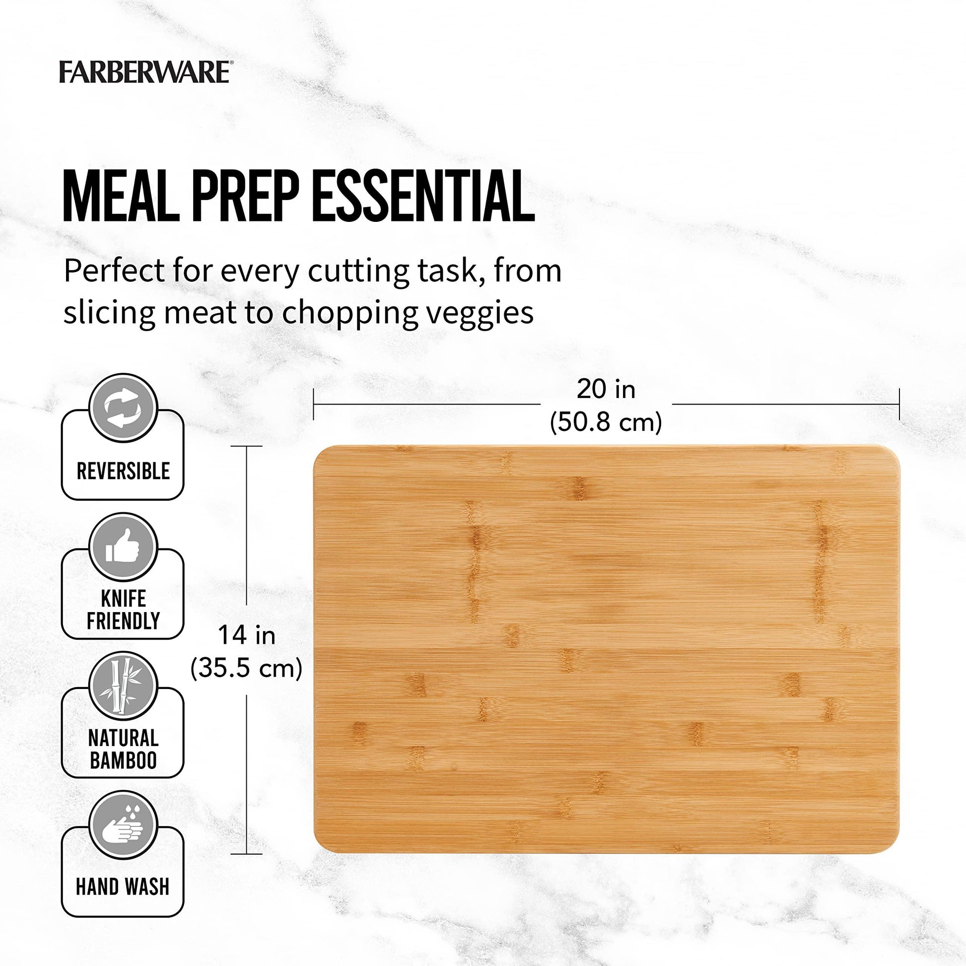 Farberware Extra-Large Wood Cutting Board, Reversible Chopping Board for Kitchen Meal Prep and Serving, Charcuterie Board, 14-Inch x 20-Inch, Bamboo - CookCave