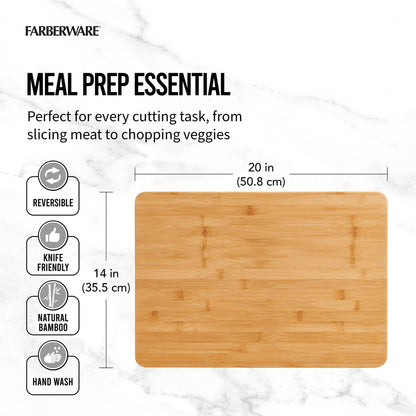 Farberware Extra-Large Wood Cutting Board, Reversible Chopping Board for Kitchen Meal Prep and Serving, Charcuterie Board, 14-Inch x 20-Inch, Bamboo - CookCave