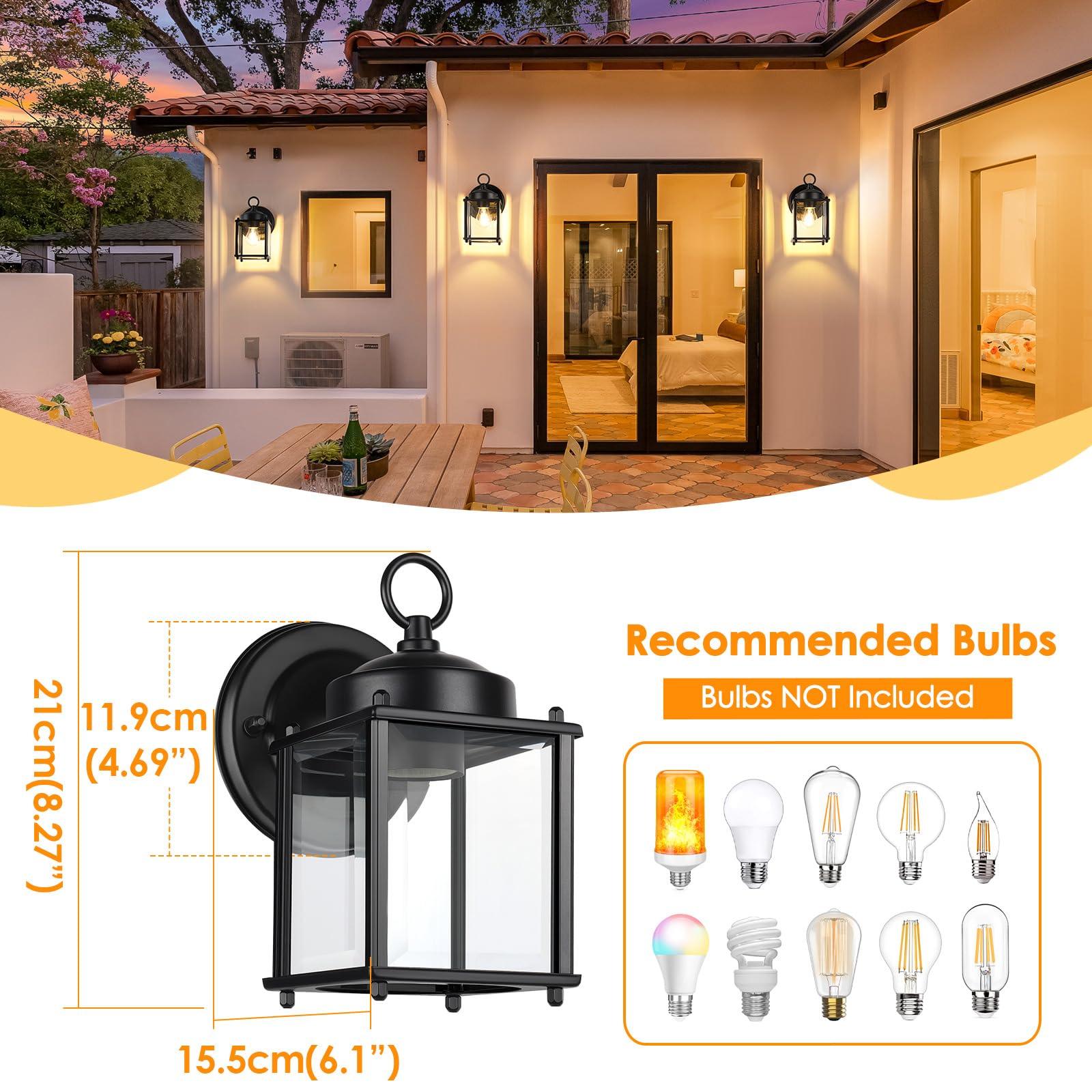 MATAMEYE Outdoor Wall Lantern, Exterior Waterproof Wall Sconce Light Fixtures, Black Front Door Wall Lighting with Clear Beveled Glass Shade, Anti-Rust E26 Socket Porch Lights for Entryway, 2 Pack - CookCave