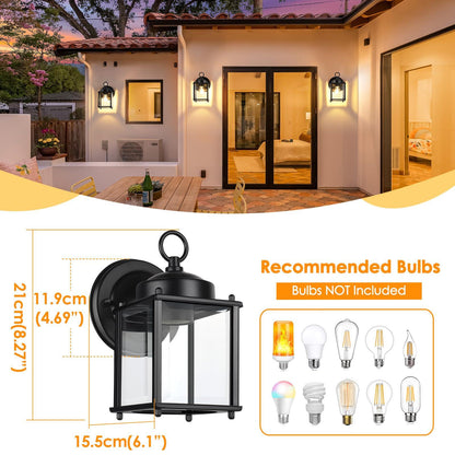 MATAMEYE Outdoor Wall Lantern, Exterior Waterproof Wall Sconce Light Fixtures, Black Front Door Wall Lighting with Clear Beveled Glass Shade, Anti-Rust E26 Socket Porch Lights for Entryway, 2 Pack - CookCave