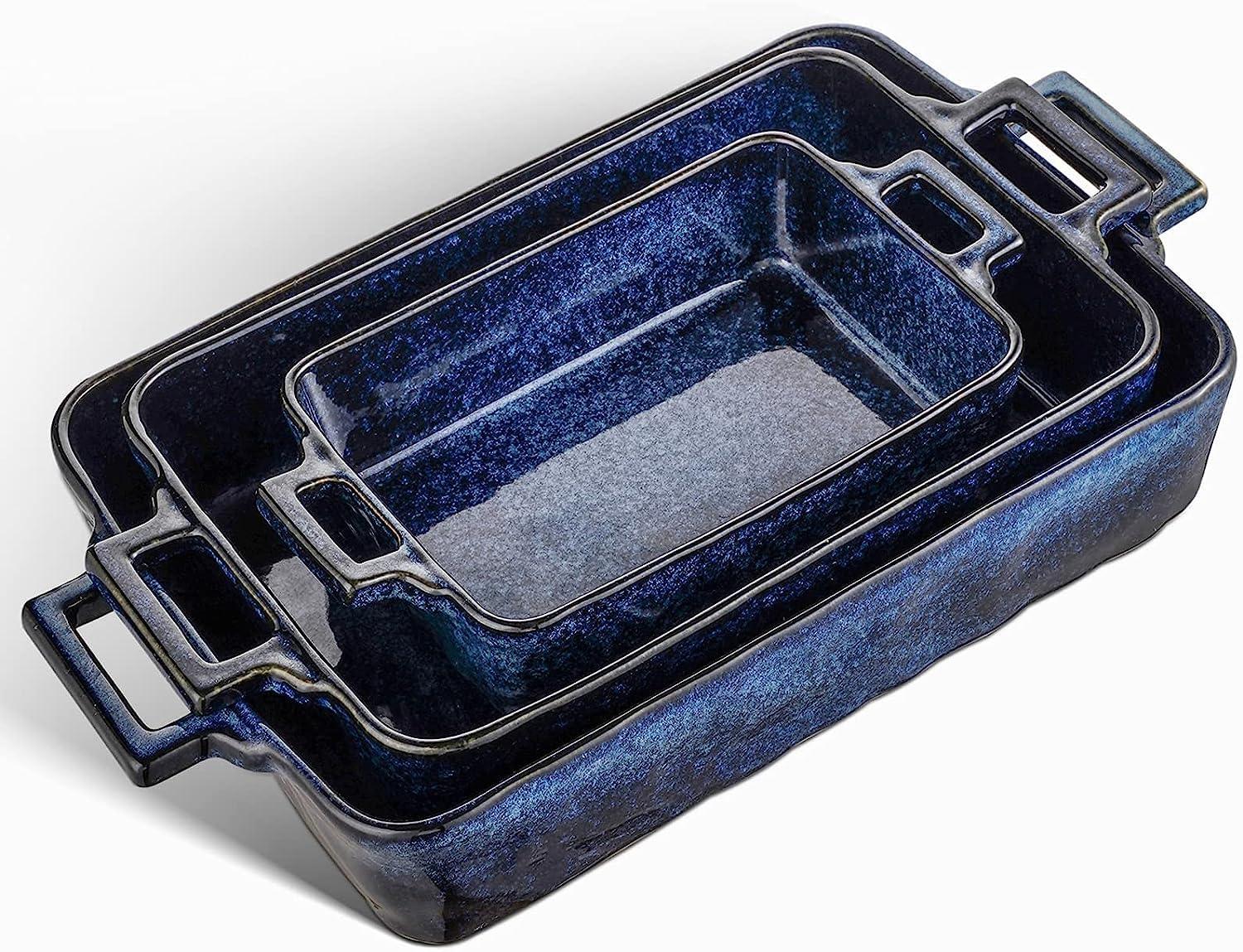 VICRAYS Ceramic Bakeware Set, Porcelain Rectangular Lasagna Pans Casserole Dish Set for Baking, Cooking, Kitchen, Cake Dinner, Banquet and Daily Use, 3 PCS, 15 x 8.5 Inches(Blue) - CookCave