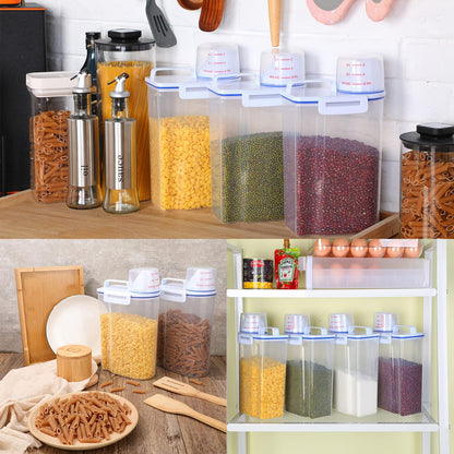 Rice Storage Bin 4 Pcs Cereal Containers Dispenser with Measuring Cup Plastic Storage Containers with Lids Kitchen Storage Bin Rice Holder Container Food Container Sets for Flour Cereal, 2.5 L (Blue) - CookCave