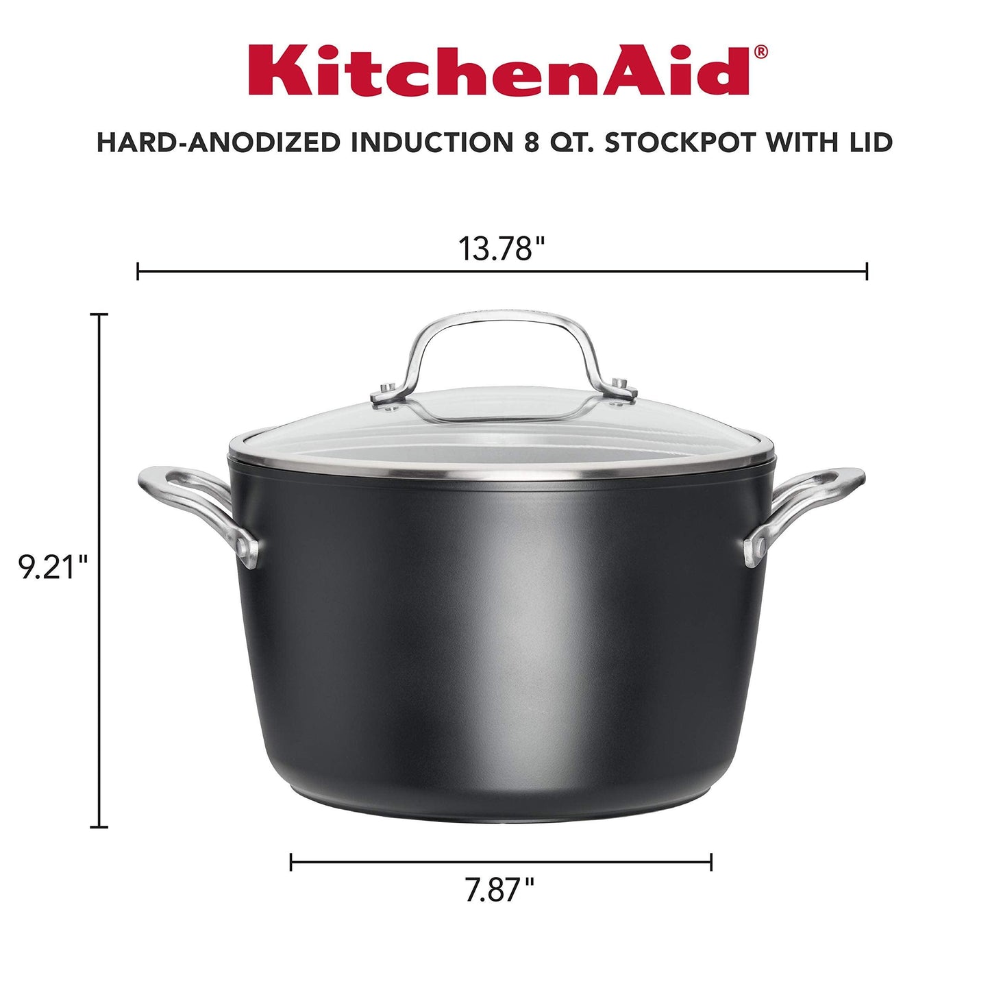 KitchenAid Hard Anodized Induction Nonstick Stock Pot/Stockpot with Lid, 8 Quart, Matte Black - CookCave