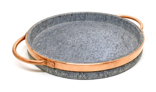 Cookstone 12" deep dish pizza pan with copper handles | Handcrafted from a slab of pure soapstone | Unique, durable and eco-friendly | Non-toxic and Non-stick - CookCave