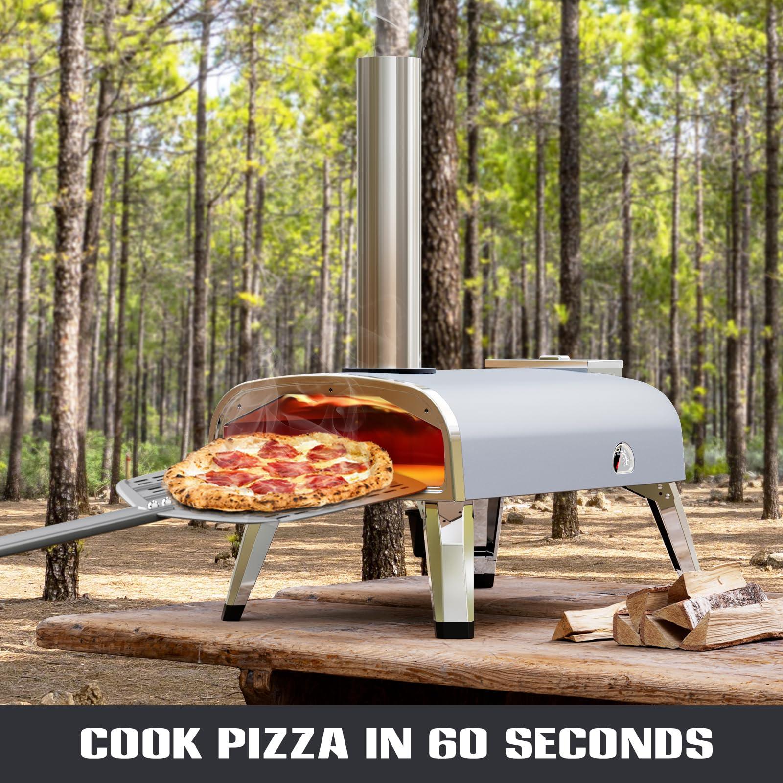 aidpiza Pizza Oven Outdoor 12" Wood Fired Pizza Ovens Pellet Pizza Stove for Outside, Portable Stainless Steel Pizza Oven for Backyard Pizza Maker Portable Mobile Outdoor Kitchen (Grey-01) - CookCave