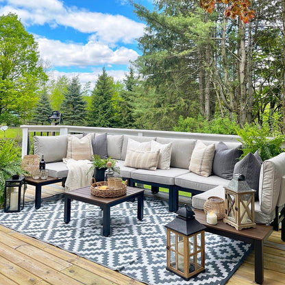 Sophia & William 6 Pieces Outdoor Patio Furniture Set, Metal Sectional Sofa Set Patio Conversation Set with Cushions-2 x Single Sofa with Side Table,2 x Single Sofa,1 x 2-Seat Sofa,1 x Tea Table - CookCave