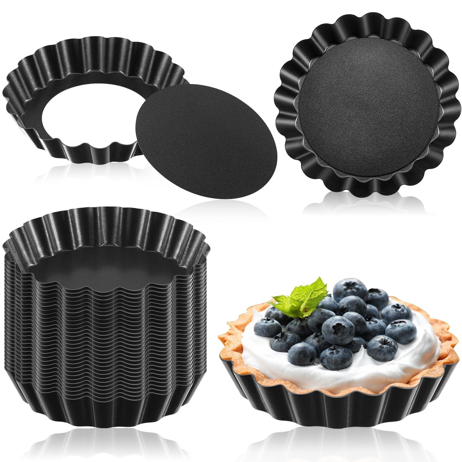 Uiifan 32 Pcs Mini Tart Pans Egg Tart Molds with Removable Bottom Round Nonstick Quiche Pan Mini Pie Pans Mini Tart Shells Bakeware Mold Fluted Side for Mousse Cake Dessert Baking (Black Gray,3 Inch) - CookCave