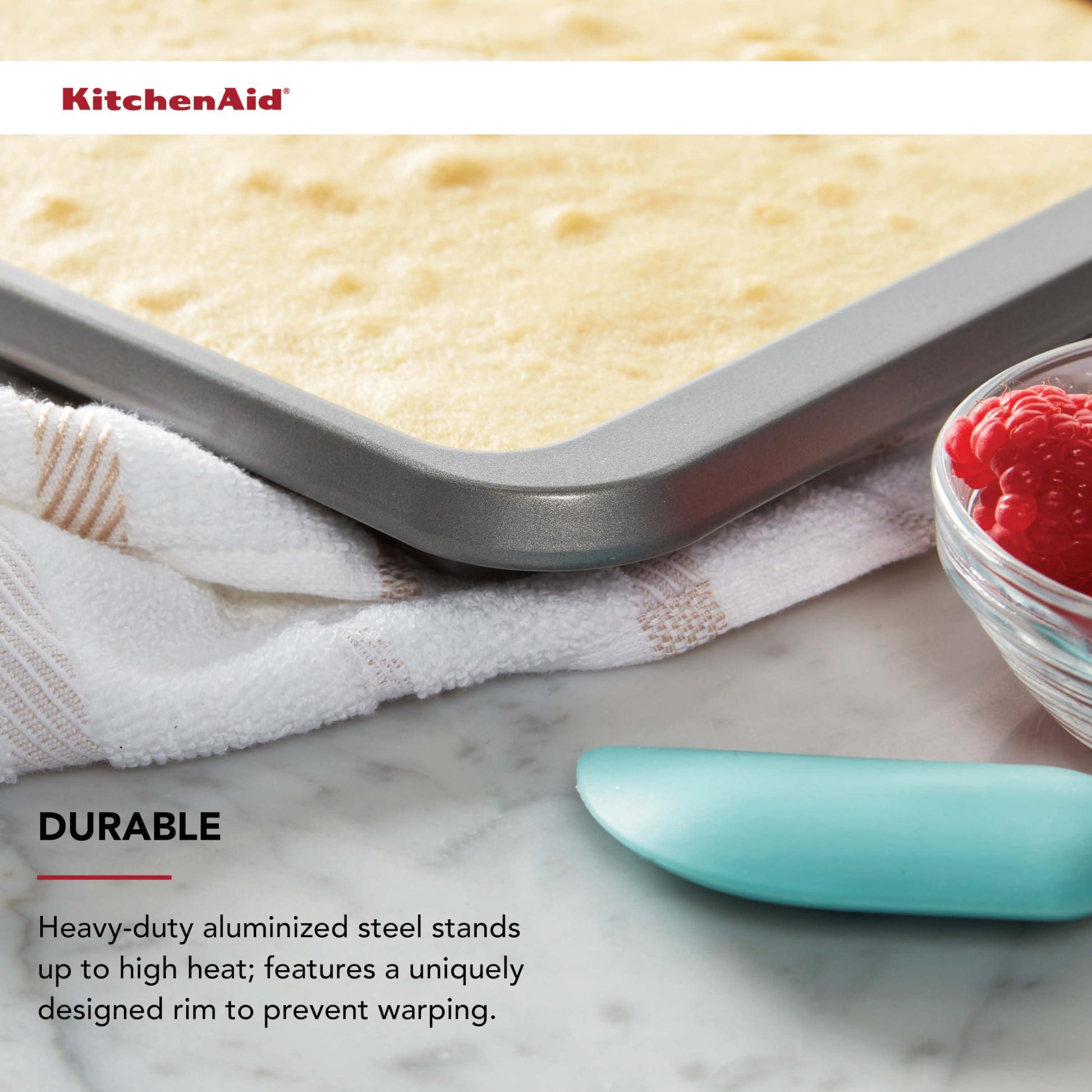 KitchenAid Nonstick 9 x 13 in Baking Sheet with Extended Handles for Easy Grip, Aluminized Steel to Promoted Even Baking, Dishwasher Safe,Contour Silver - CookCave